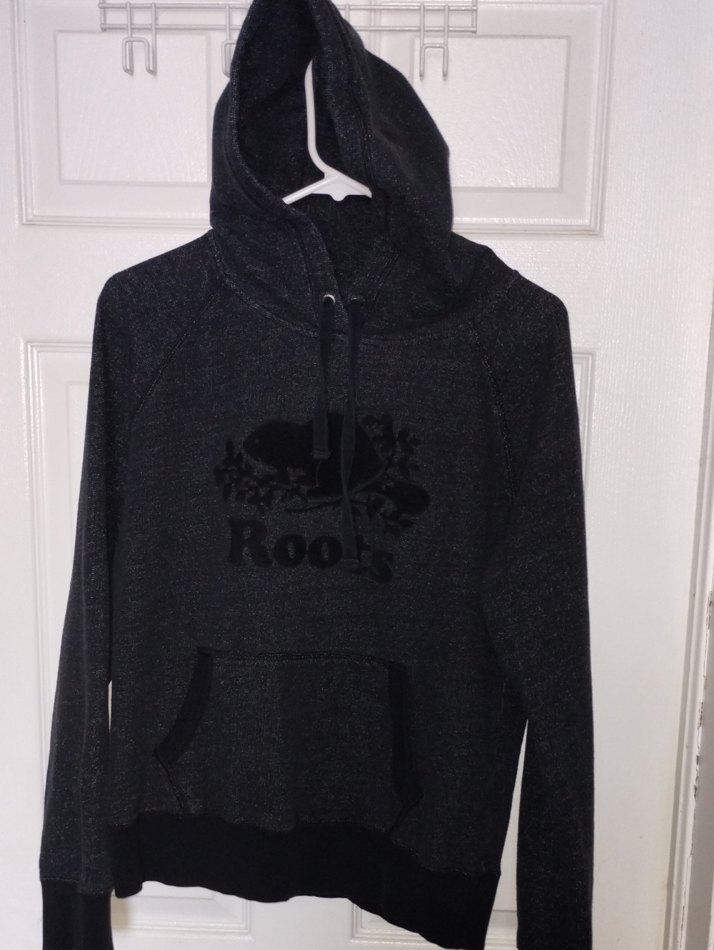 Roots Original Kanga Hoodie Black Pepper Salt & Pepper Velour Beaver Logo.Size L